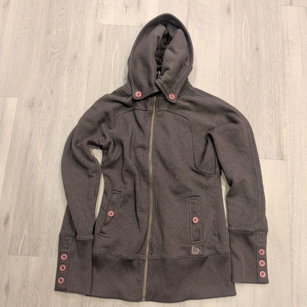 Burton Jacket Womens Medium Full Zip Outdoors Thick Gray Fleece Pink Buttons